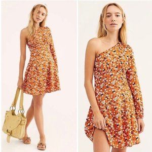 Free People Jules orange floral one shoulder mini dress 2